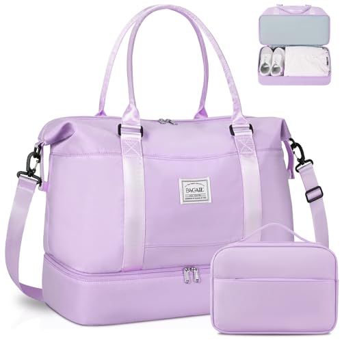 BAGAIL Travel Duffel Bag, Weekender Bags for Women, Overnight Gym Carry On Tote Bag with Wet Pocket, Hospital Mom Bag for Labor and Delivery - Extra Large Set, Purple