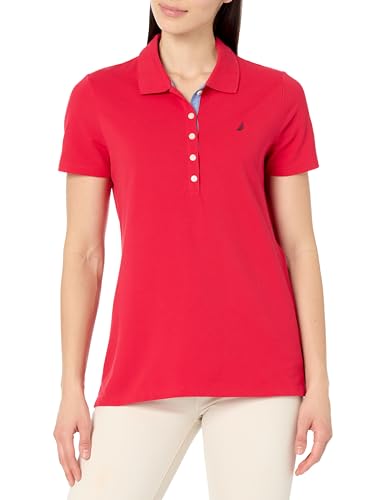 Nautica Womens 5-Button Short Sleeve Breathable 100% Cotton Polo Shirt