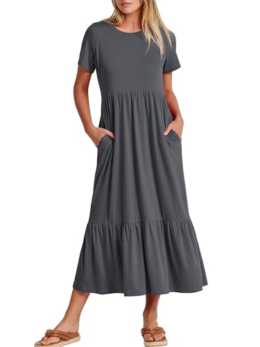 ANRABESS Womens 2025 Summer Casual Maxi Dress A line Tiered Flowy Short Sleeve Crewneck T Shirt Beach Travel Long Dresses