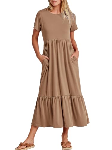 ANRABESS Womens 2025 Summer Casual Maxi Dress A line Tiered Flowy Short Sleeve Crewneck T Shirt Beach Travel Long Dresses