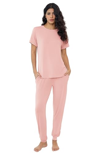 Joyaria Bamboo Viscose Pajamas Women Ultra Soft Short Sleeve Jogger Pants Pjs Set Cooling Sleepwear