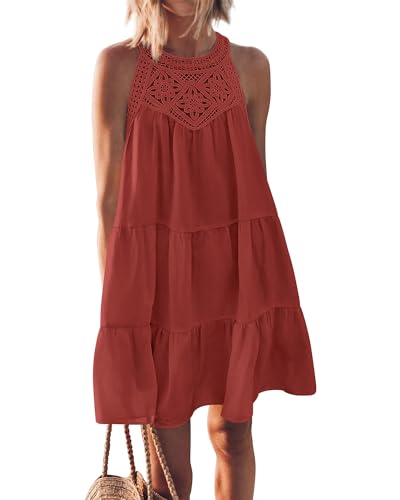 BTFBM Women Summer Halter Dresses Casual Spring 2025 Sleeveless A-Line Tiered Swing Mini Dress Beach Vacation Sundress