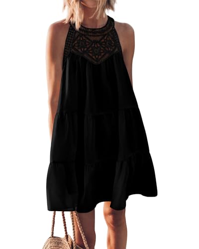 BTFBM Women Summer Halter Dresses Casual Spring 2025 Sleeveless A-Line Tiered Swing Mini Dress Beach Vacation Sundress
