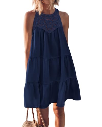 BTFBM Women Summer Halter Dresses Casual Spring 2025 Sleeveless A-Line Tiered Swing Mini Dress Beach Vacation Sundress