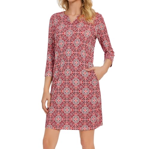 Lightbare Womens 3/4 Sleeve Dress with Pockets UPF 50+ Casual Sun Dress Breathable Quick Dry for Beach Hiking Outdoors Party