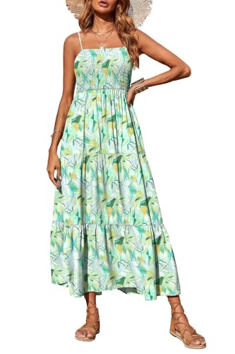 PRETTYGARDEN Women's Summer Maxi Dress 2025 Casual Boho Sleeveless Spaghetti Strap Smocked Tiered Long Beach Sundresses