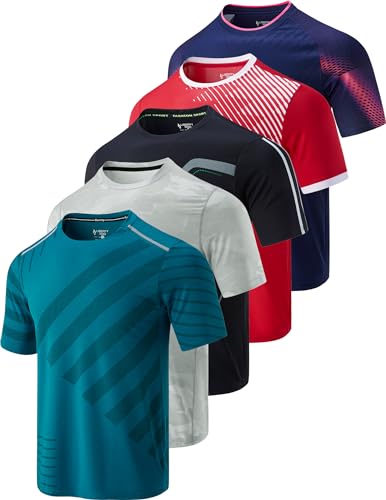 5 Pack Mens Active Quick Dry Crew Neck T Shirts