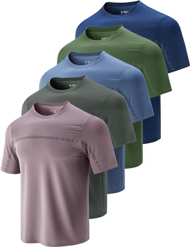 5 Pack Mens Active Quick Dry Crew Neck T Shirts