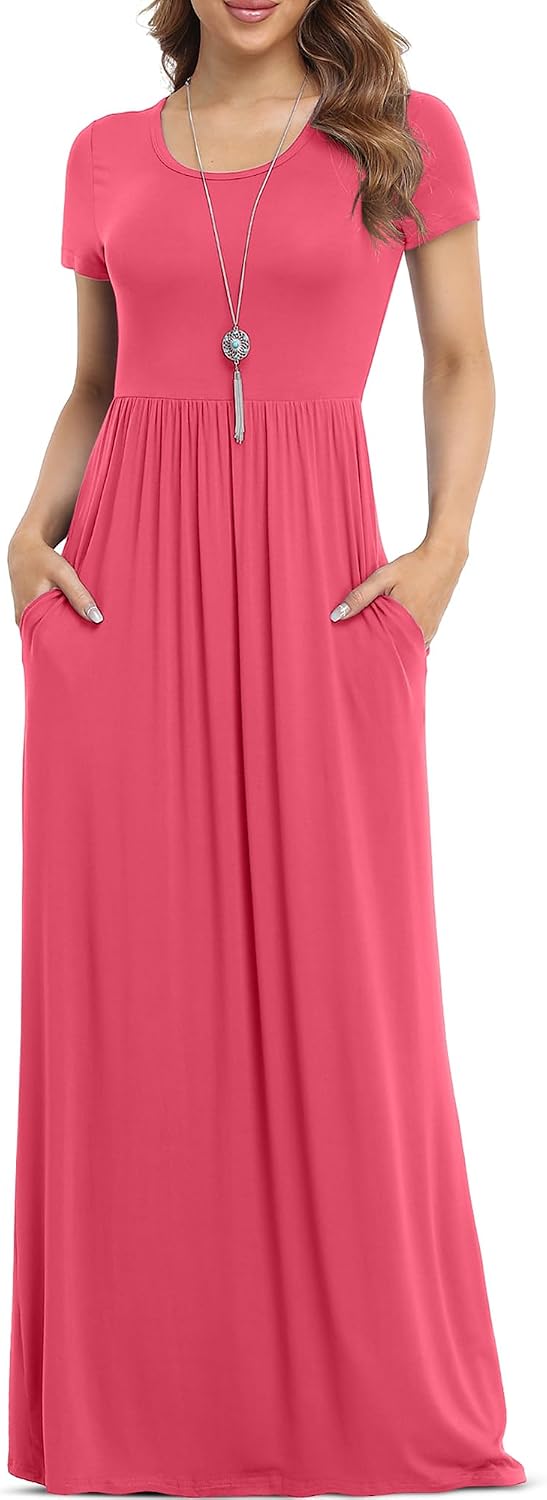 VIISHOW Women's Short Sleeve Loose Plain Maxi Dresses Casual Long Dresses with Pockets