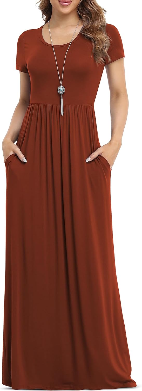 VIISHOW Women's Short Sleeve Loose Plain Maxi Dresses Casual Long Dresses with Pockets