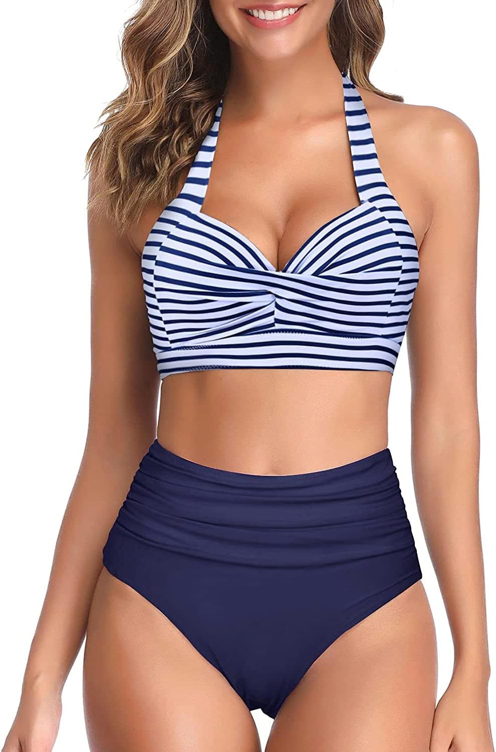 Tempt Me Women Two Piece Swimsuit High Waisted Bikini Halter Vintage Retro Bathing Suit Push up Swimwear