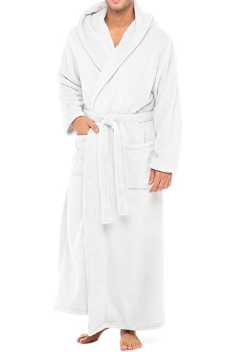 Alexander Del Rossa Mens Robe with Hood, Plush Fleece Hooded Mens Bath Robe for Men