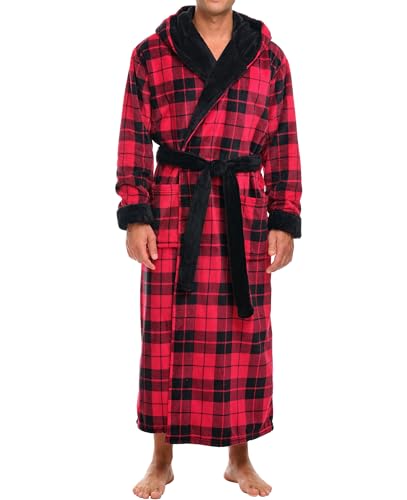 Alexander Del Rossa Mens Robe with Hood (Plaid)