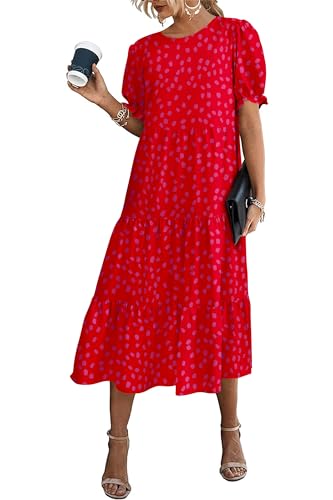 PRETTYGARDEN Summer Dresses for Women 2025 Casual Floral Boho Midi Sun Dress