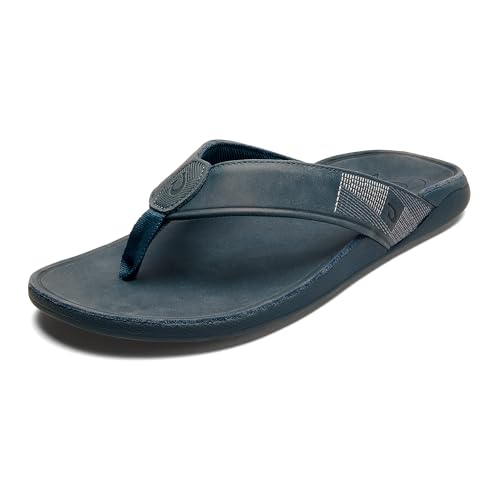 OLUKAI Tuahine Men's Waterproof Leather Sandals, Versatile Beach Flip Flops, Arch Support & Comfort Fit, Lightweight & Durable, Enhanced Grip & Traction