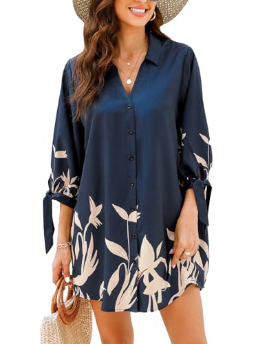 CUPSHE Blue Floral Shirt Dress