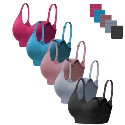 HBselect Women Maternity Bras 5 Pack Nursing Bras for Breastfeeding Seamless Pregnancy Sleep Bralette with Extra Extenders
