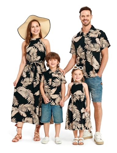 PATPAT Family Hawaiian Matching Outfits Mommy and Me Outfits Caribbean Vacation Summer Tropical Halter Sundresses and Shirts