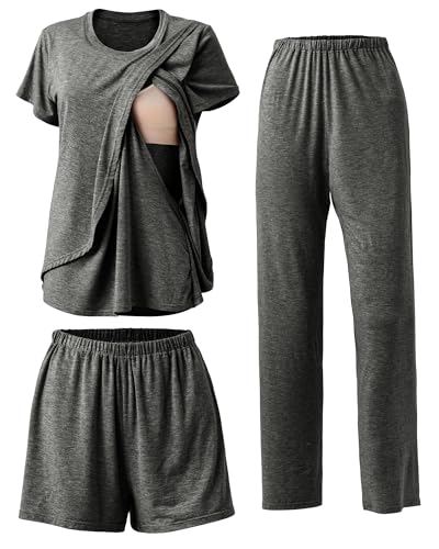 Rnxrbb 3 Piece Postpartum Nursing Pajamas Set Casual Soft Maternity Breastfeeding Pjs Sleepwear Loungewear Clothes Layer