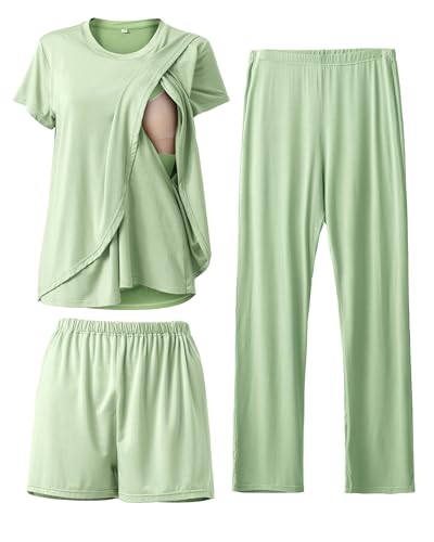 Rnxrbb 3 Piece Postpartum Nursing Pajamas Set