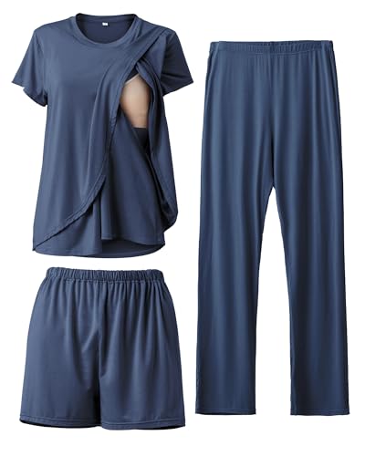 Rnxrbb 3 Piece Postpartum Nursing Pajamas Set Casual Soft Maternity Breastfeeding Pjs Sleepwear Loungewear Clothes Layer
