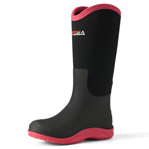 HISEA Women's Mud Rain Boots, Waterproof Tall Garden Shoes, Insulated Neoprene Rubber for Outdoor Activities: Hunting, Gardening, Farming, Muddy Yard Work, Sizes US 6-11