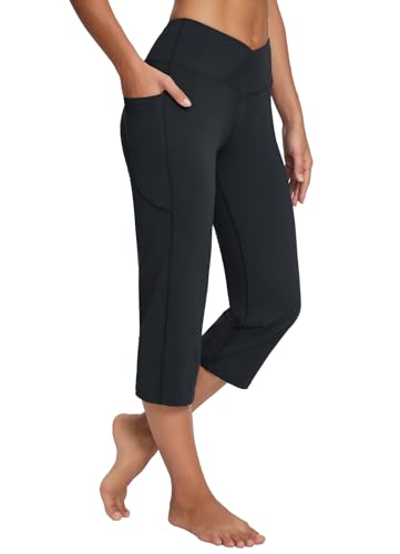 baleaf Womens Yoga Capri Pants High Waist Capri Leggings with Pockets Wide Leg Crop Exercise Workout Summer Pants