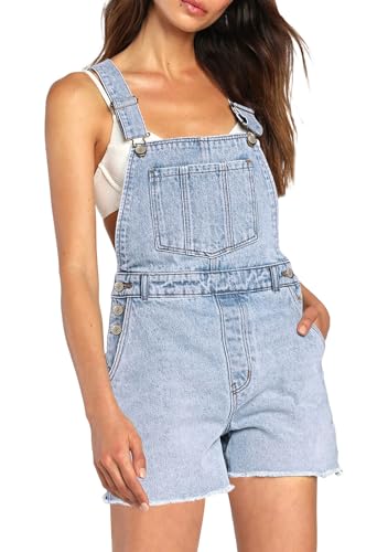 Pink Queen Women's Denim Shortalls Casual Adjustable Straps High Waist Bib Jeans Overalls Shorts Romper with Pockets