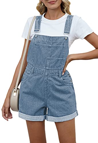 Pink Queen Women's Denim Shortalls Casual Adjustable Straps High Waist Bib Jeans Overalls Shorts Romper with Pockets
