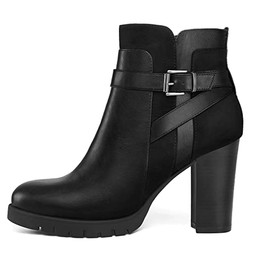 mysoft Women's Ankle Boots Chunky Stacked Heel Zipper Booties - Available in Wide Sizes