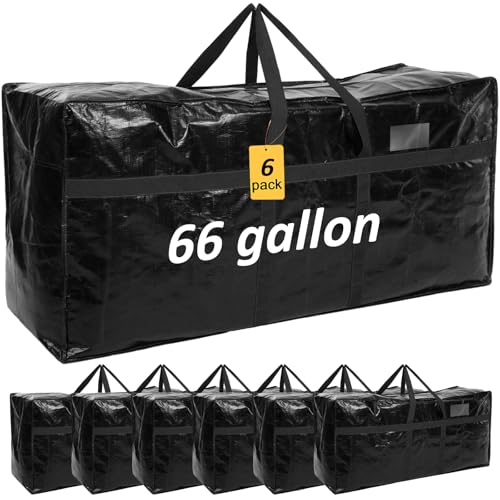 4 Pcs 66 Gallon Large Moving Bags with Zipper and Handles Foldable Storage Duffle Bags Heavy Duty Extra Large Totes for College Dorm Travel Clothes Blankets Bedding Moving(Black)