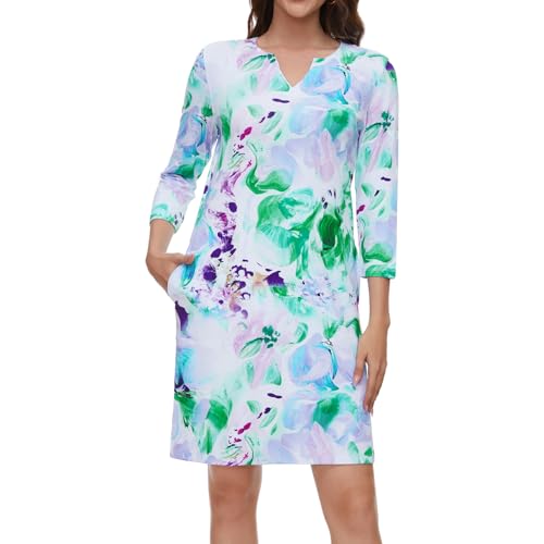 Lightbare Womens 3/4 Sleeve Dress (Blue)