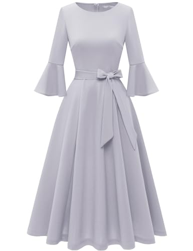 HomRain Women's Church Dresses for 2025 Wedding Guest Cocktail Tea Party Bell Sleeve Vintage Evening Graduation Dress