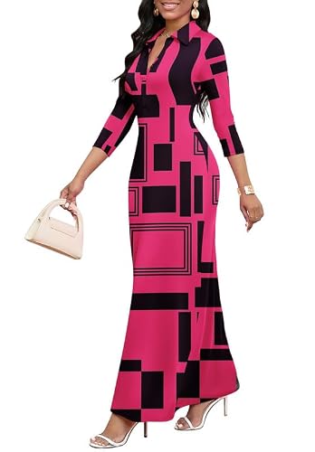 Maxi Dresses for Women Casual V Neck 3/4 Sleeve Bodycon Long Party Holiday Dress Semi Formal Outfits