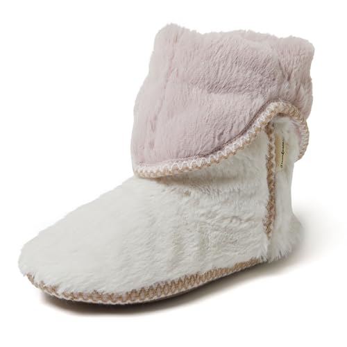 Dearfoams Women's Fuzzy Memory Foam Beth Bedroom Bootie Slipper Sock with Grippers