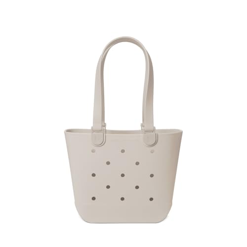 Simple Modern Medium Beach Bag | Waterproof Getaway Rubber Tote with Zipper Pocket for Travel, Pool, Boat, Groceries, Sports | Almond Birch
