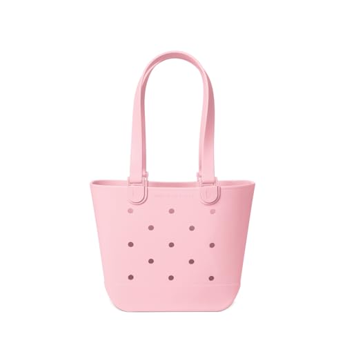 Simple Modern Medium Beach Bag | Waterproof Getaway Rubber Tote with Zipper Pocket for Travel, Pool, Boat, Groceries, Sports | Blush
