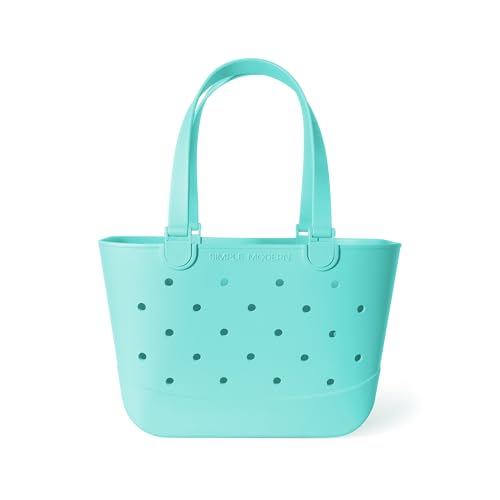 Simple Modern Large Beach Bag | Waterproof Getaway Rubber Tote with Zipper Pocket for Travel, Pool, Boat, Groceries, Sports | Ocean Water