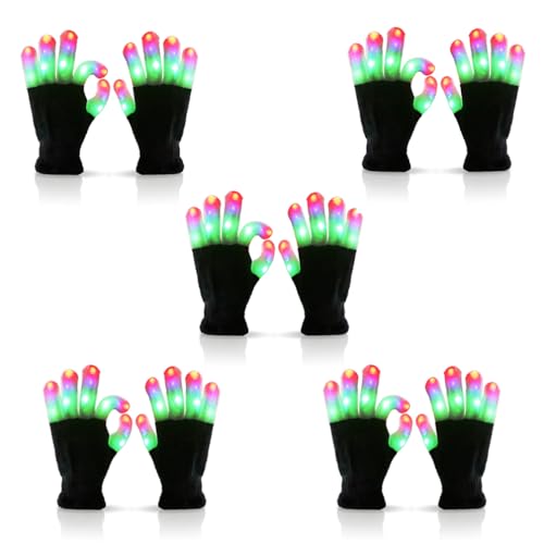 Luwint LED Light Up Rave Gloves for Adults & Teens, Flashing Party Accessories Gift Ideas for Halloween Christmas Dance