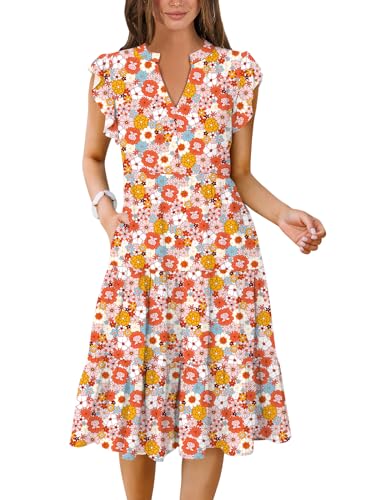 ANRABESS Womens Summer Dress Ruffle Sleeve V Neck Midi Dresses Fashion Casual Fit Flowy Tiered Boho Beach Vacation Sundress