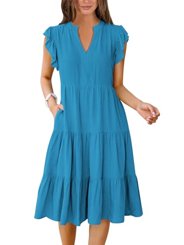 ANRABESS Ruffle Sleeve V-Neck Midi