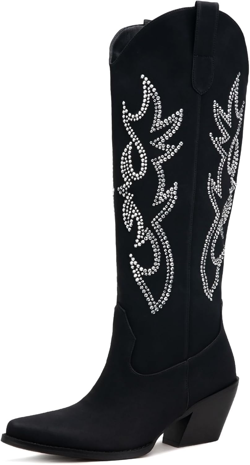 Pasuot Knee High Wide Calf Cowboy Boots