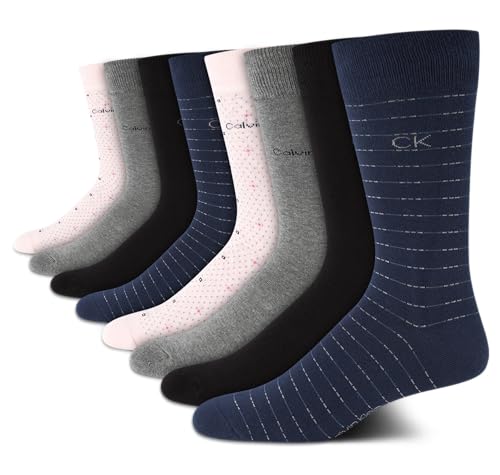 Calvin Klein Mens Dress Socks - 8 Pack Breathable Cotton Blend Work Crew Socks for Men for Casual Business & Formal Wear