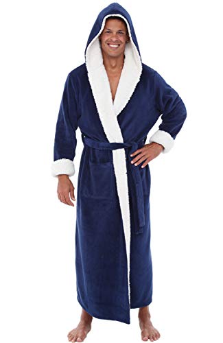 Alexander Del Rossa Plush Mens Robe with Hood, Hooded Big and Tall Robes for Men, Sherpa Fleece Bathrobe