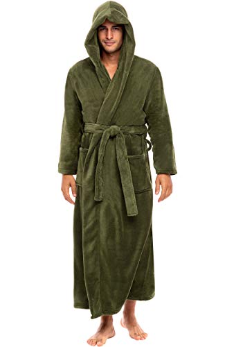 Alexander Del Rossa Mens Robe with Hood, Plush Fleece Hooded Mens Bathrobe, Big and Tall Bath Robe for Men