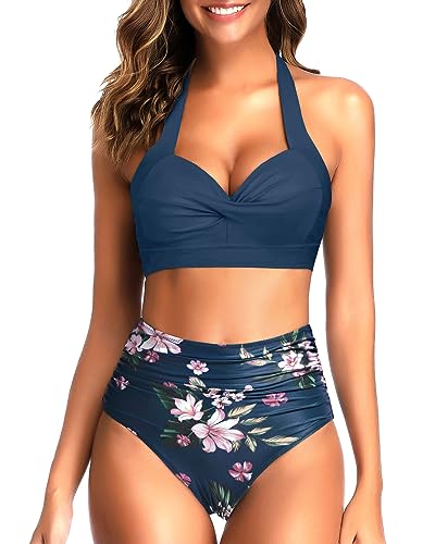 Tempt Me High-Waist Bikini (Navy Floral)