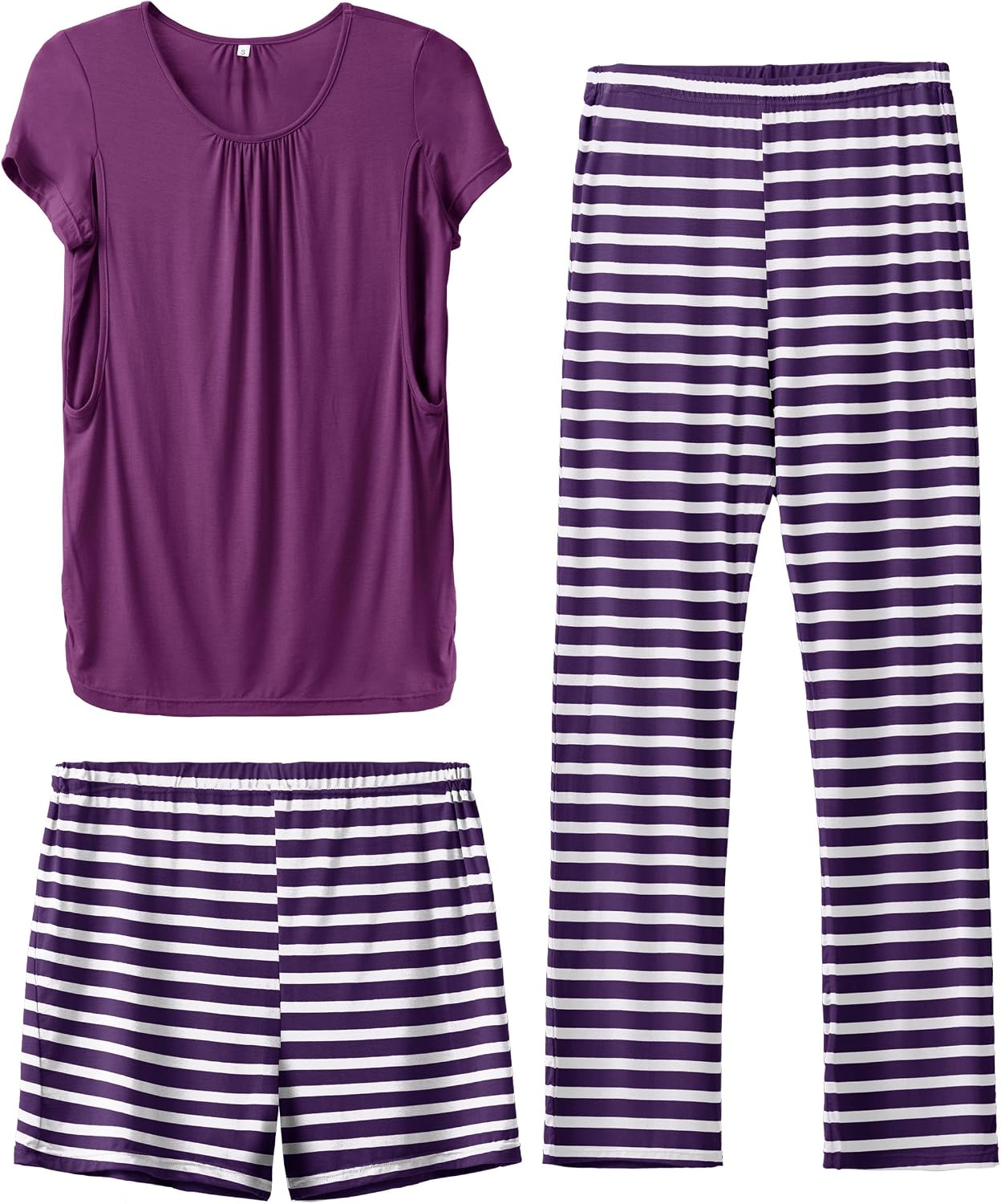 SUNNYBUY Womens Maternity Nursing Pajamas Set, Short Sleeve Breastfeeding Shirts,Pregnancy Shorts & Pants 3 Piece Nursing PJS