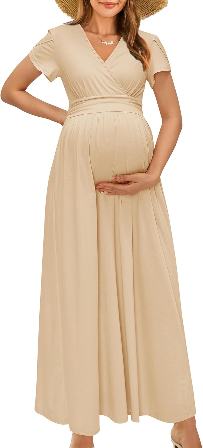 OUGES Cotton‑Blend Wrap Maxi