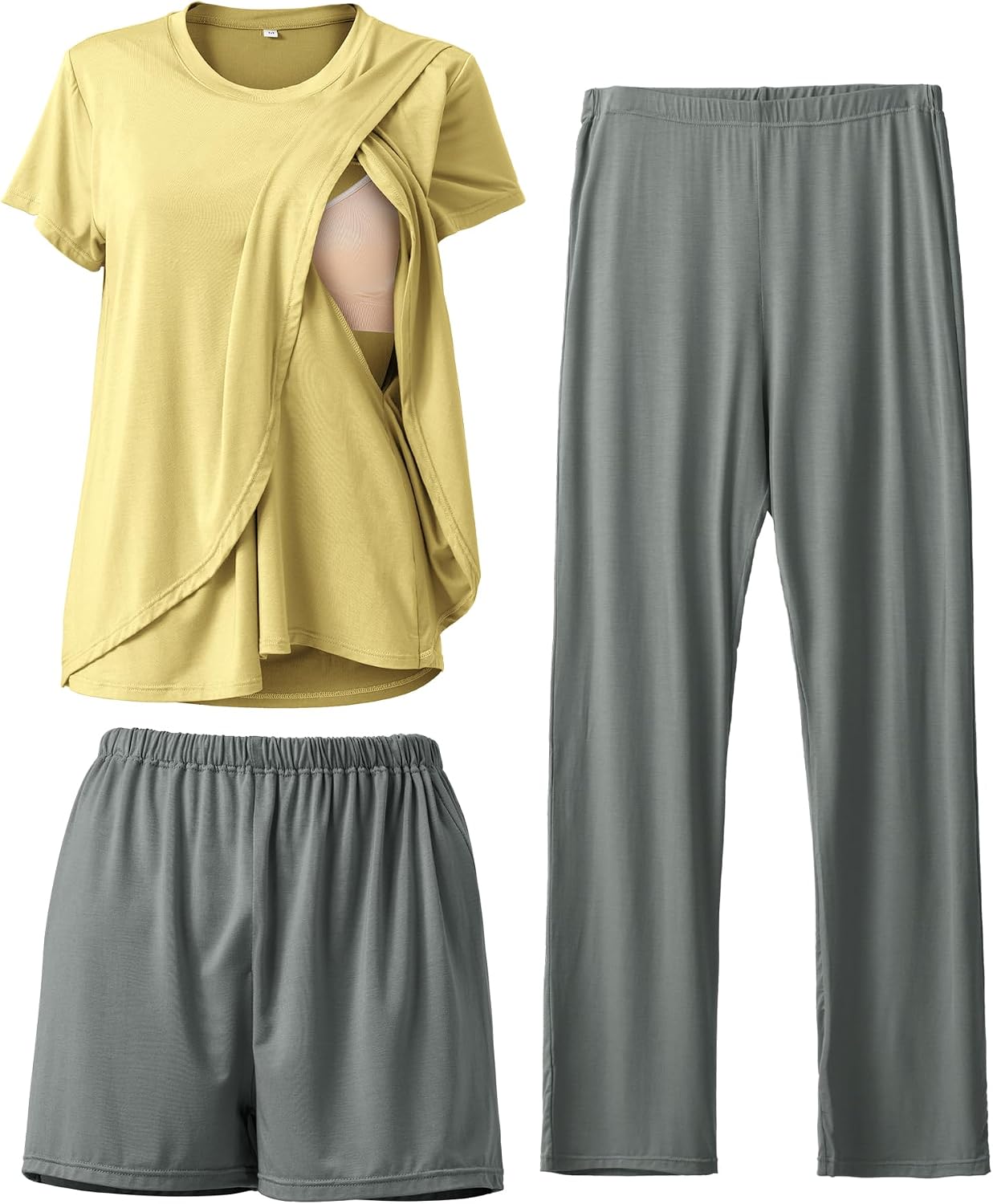 Rnxrbb 3 Piece Postpartum Nursing Pajamas Set Casual Soft Maternity Breastfeeding Pjs Sleepwear Loungewear Clothes Layer