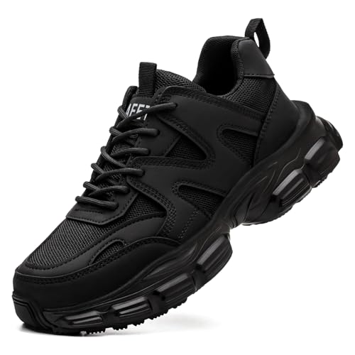 Hogent Steel Toe Shoes for Women Men Wide Non Slip Composite Work Sneakers Indestructible Comfortable Safety Tennis Shoes Lightweight Breathable Construction Sneakers Puncture Proof Ergonomic Design